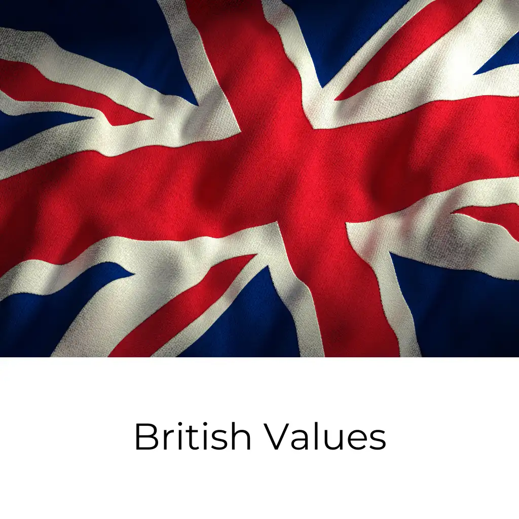 Union Jack flag with the words British Values